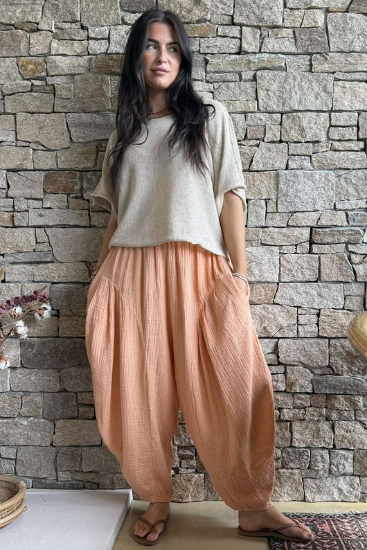 Tasha Cushion Cotton Sia Barrel Pant Soft Apricot